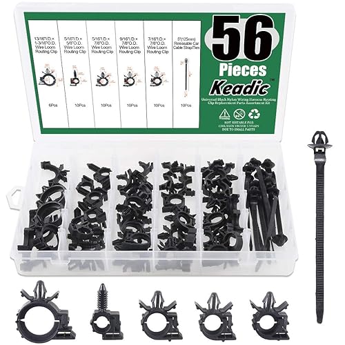 Miniatura 1 de Keadic 56 clips de enrutamiento de telar de alambre para automóvil, surtido de 6 tamaños, clips de enrutamiento de arnés de cableado universal, clip