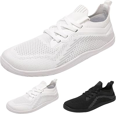 Barefoot Shoes Unisex with Wide Toe Box and Zero-Drop Sole, Non-Slip Wide Barefoot Shoes, Women's Men's Minimalist, Lightweight Trail Running Shoes, Breathable Walking Shoes and Fitness Shoes, White