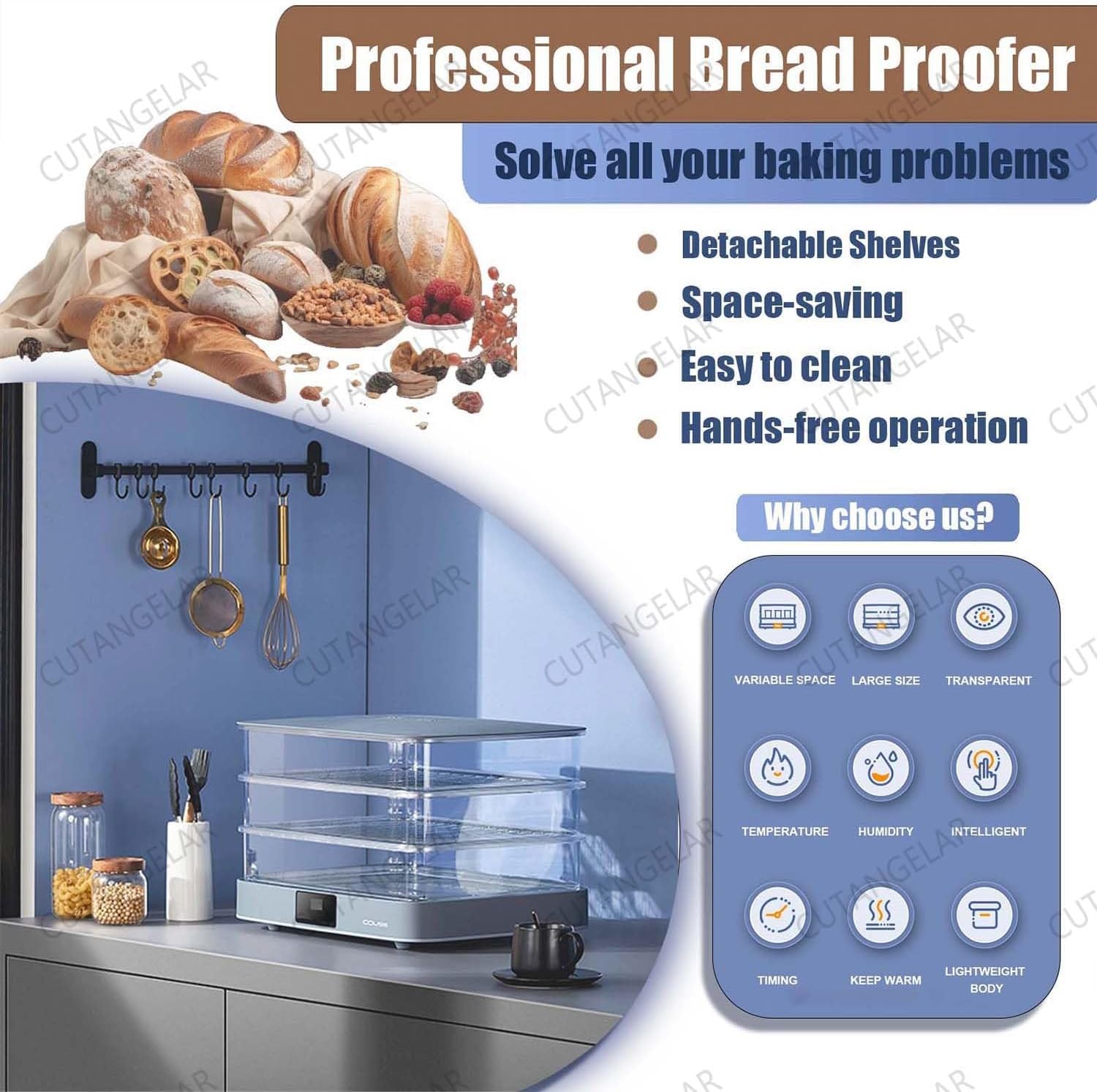 Electric Dough Proofer 40L Bread Proofing Box with Adjustable Temperature and Humidity Control for Even Fermentation Perfect for Making Bread Yogurt and Natto at Home