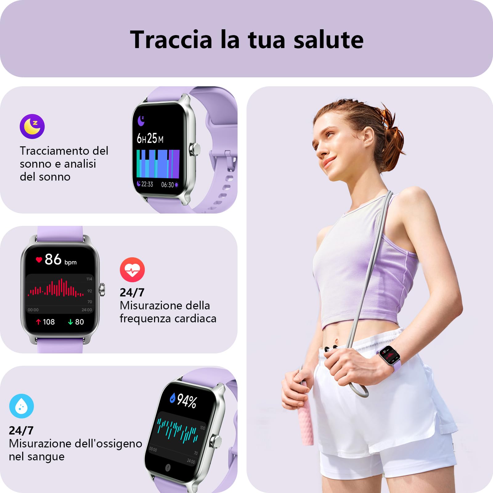 Smartwatch Donna Rispondi/Effettua Chiamate e Alexa, 1.8" Orologio Smartwatch SpO2/Frequenza Cardiaca/Sonno/Stress, Contacalorie/Passi/Distanza, 120 Modalità Sport, Orologio Fitness IP68 Regalo Donna