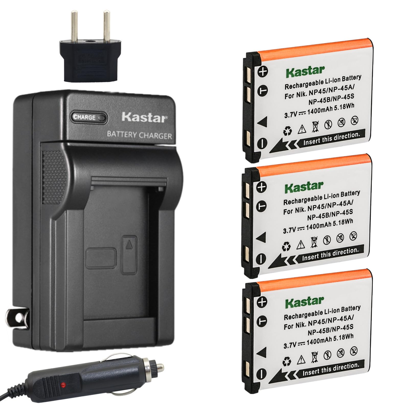 Kastar Battery 3 Pack and Charger for Fujifilm NP-45 NP-45A NP-45B NP-45S Battery BC-45 BC-45B Charger and Fuji Mini 70 Mini 90 Share SP-2 XP70 XP75
