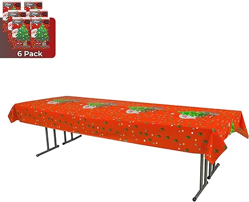 Miniatura 2 de Grandipity Paquete de 6 manteles de plástico desechables de calidad prémium con Papá Noel, 54 x 108 pulgadas, manteles rectangulares para mesa