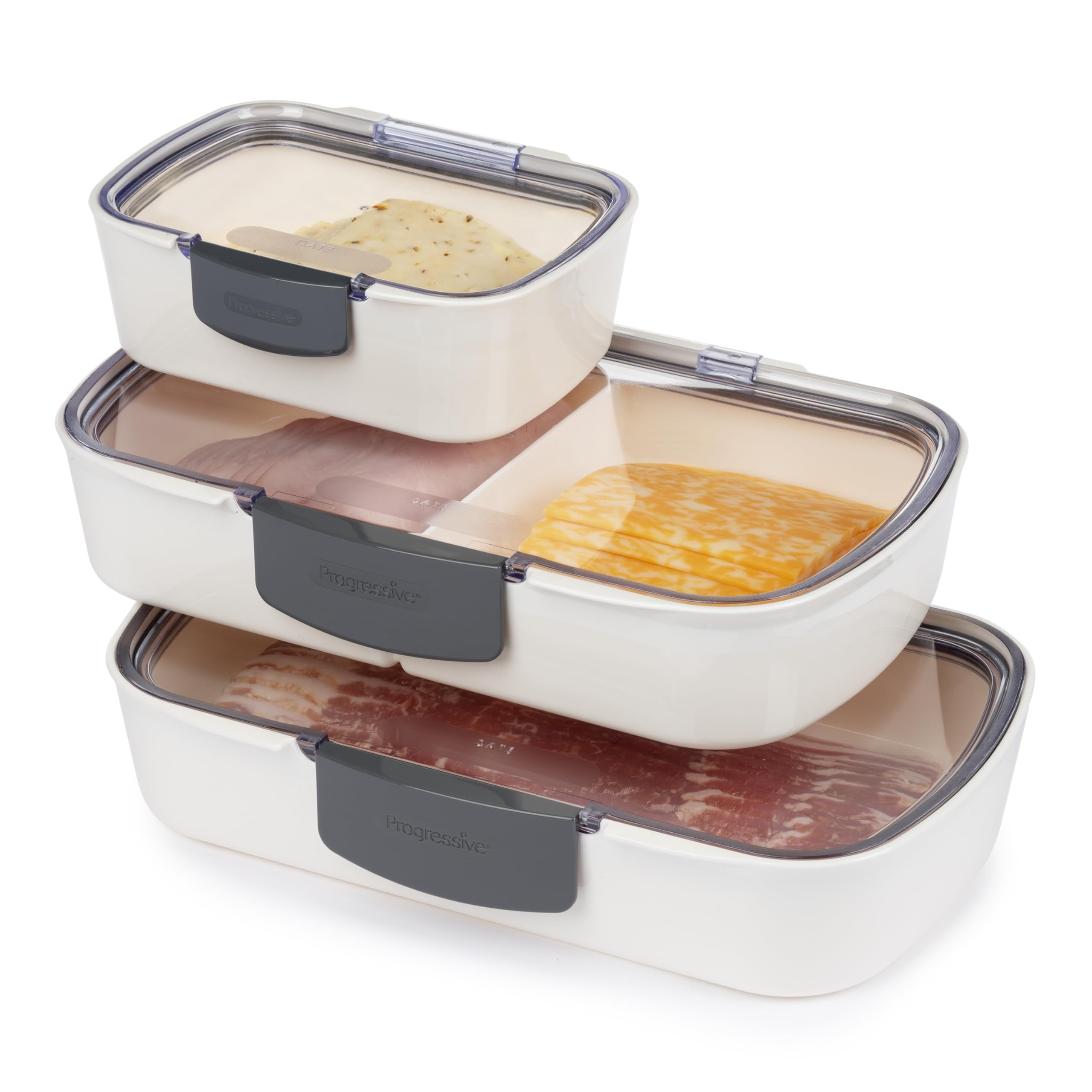 Prepworks Deli ProKeeper 3-Piece Set: Mini (0.66 QT), Split (1.45 QT), and Standard (1.45 QT) Airtight Containers with Silicone Seals, Clear Lids,