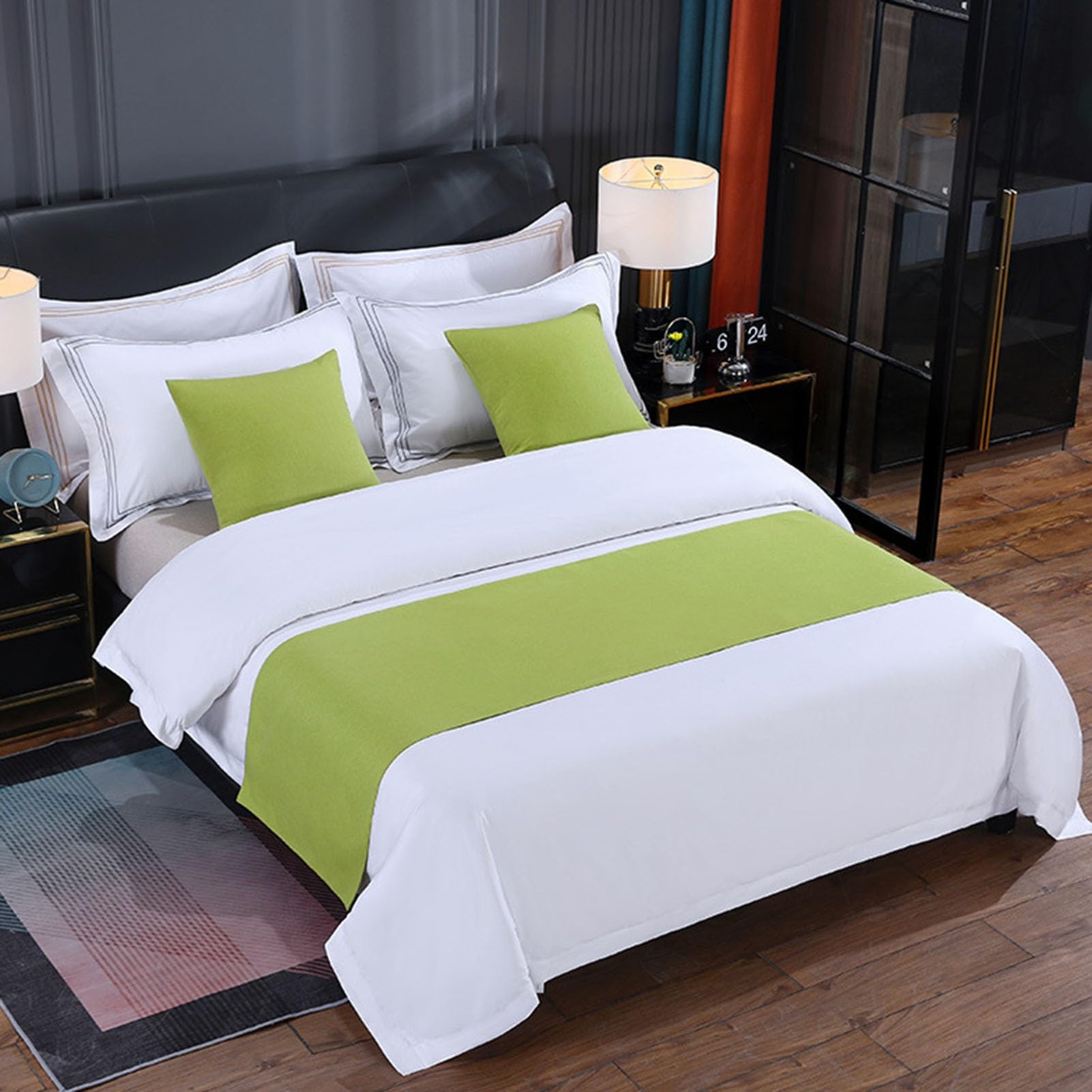 IINCOOY Luxury bedspread and decorative throw, suitable for footboard decoration on single, twin, queen, and king-size beds(Green,50x240 cm)