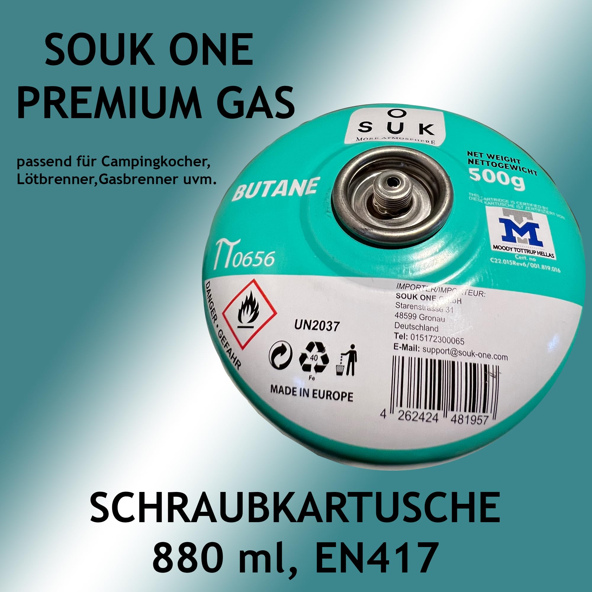 Cartouche Gaz SOUK ONE Butane 227g - Type MSF-1a Valve Baïonnette - Pour Réchaud Camping, Chauffage