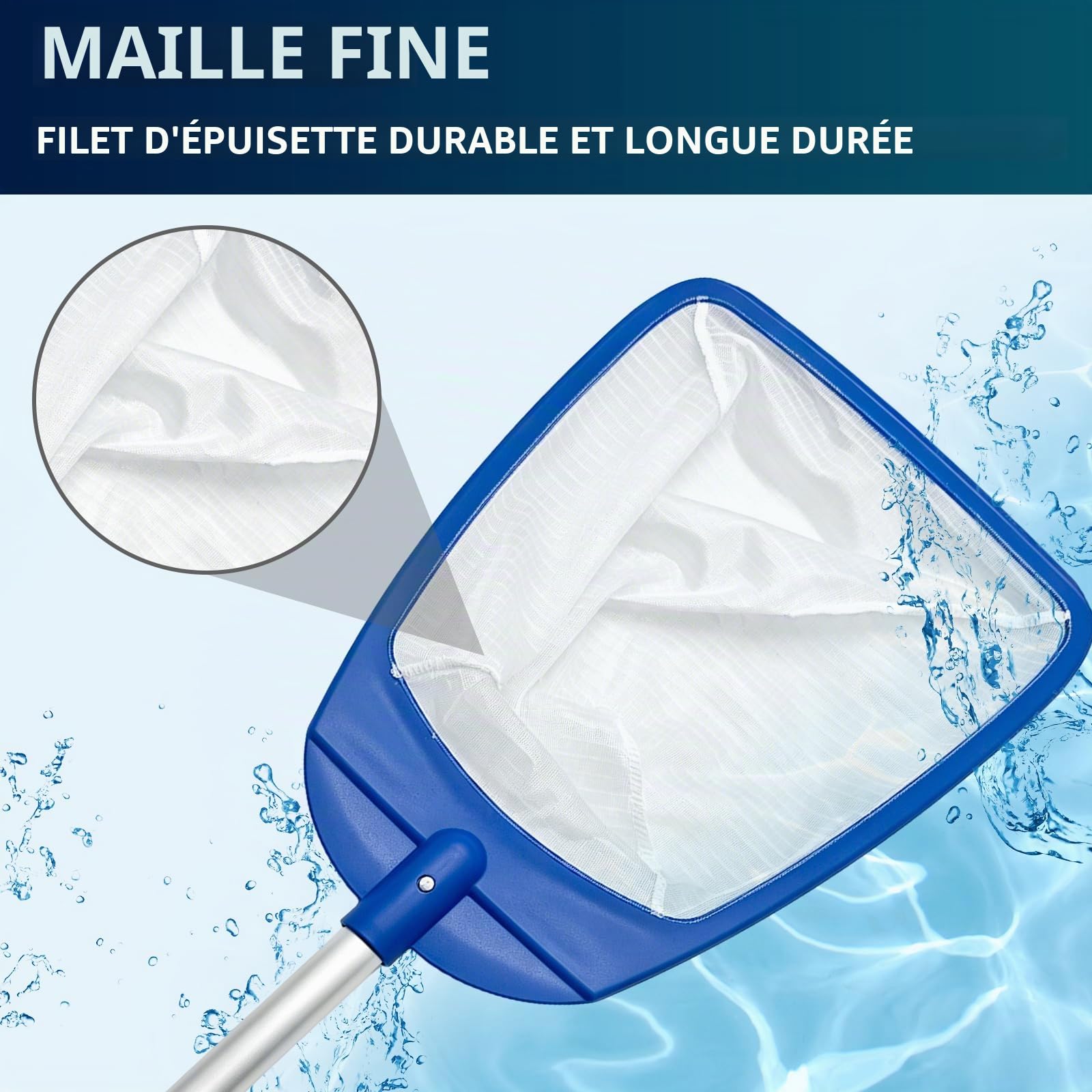 POOLIFE Épuisette de piscine avec poignée, filet à mailles ultra fines