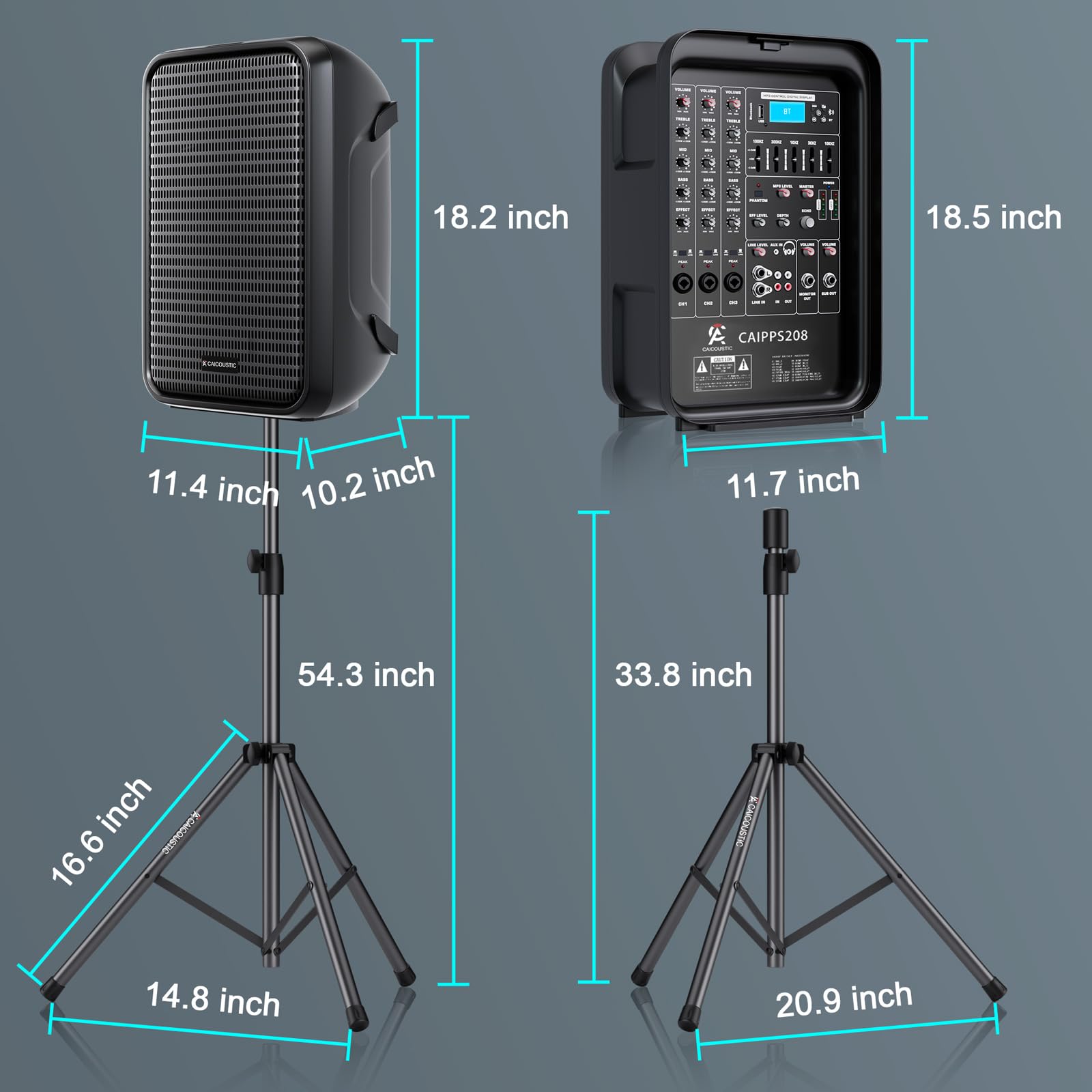 All-in-One 2-drożny system głośników PA zestaw mikserów DJ, 300 W 8-kanałowy mikser Bluetooth, zestaw wzmacniaczy z 8-calowym subwooferem i 2.5 cm głośnikiem wysokotonowym, USB, 2 stojakami