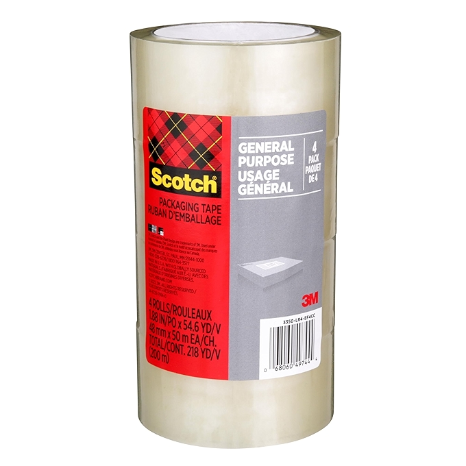 斯科奇包装胶带 48mm宽 50m长 4卷装 适用于搬家和存储