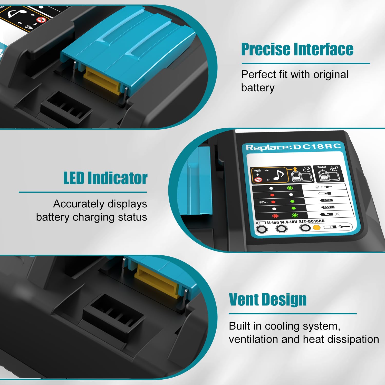 ENERGUP DC18RC 3A Chargeur pour Makita Chargeur 18V Compatible avec 14,4V-18V Batterie BL1850B BL1850 BL1840 BL1830 BL1820 BL1415N BL1430