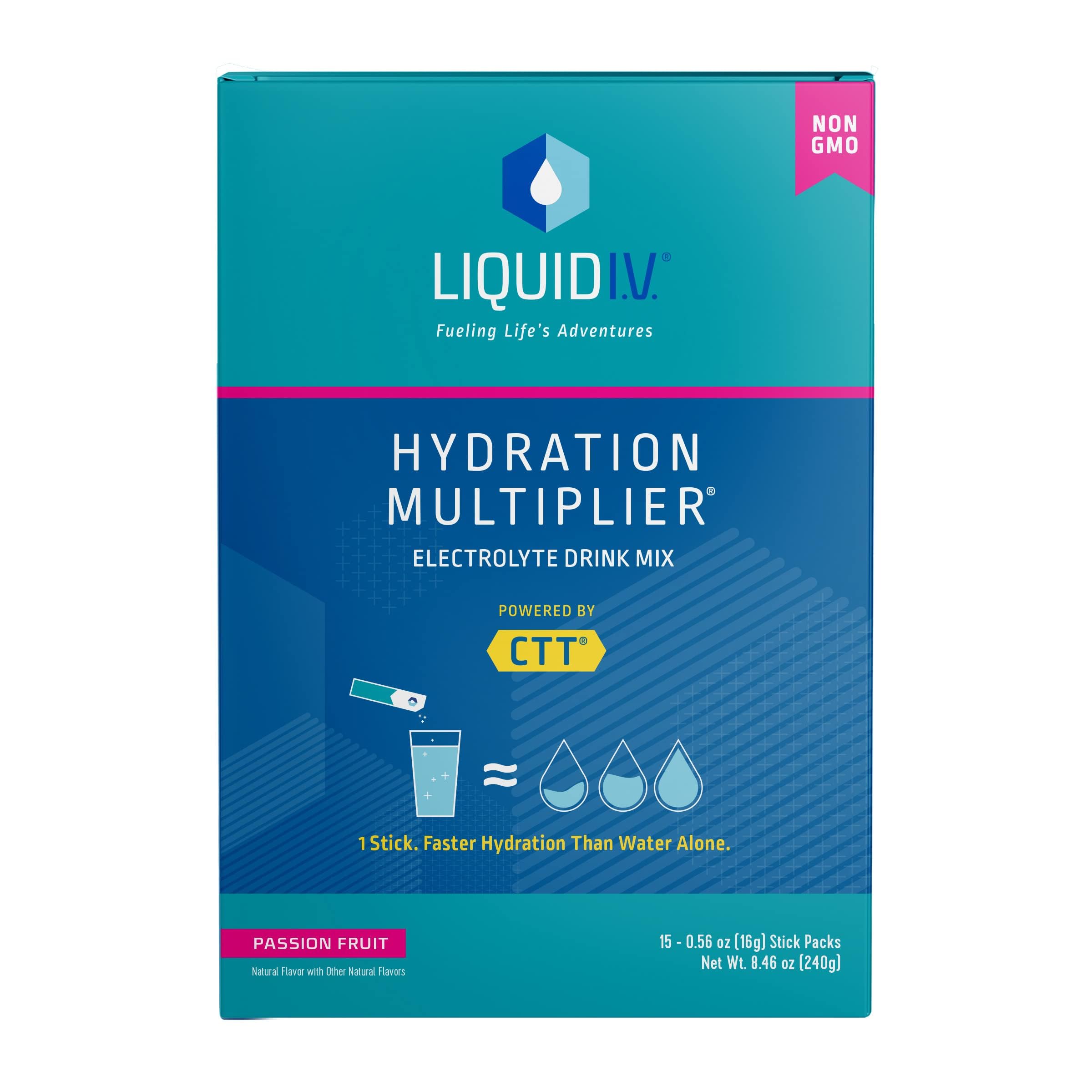 Liquid I.V. Hydration Multiplier - Passion Fruit - Hydration Powder Packets | Electrolyte Drink Mix | Easy Open Single-Serving Stick | Non-GMO | 15 Sticks