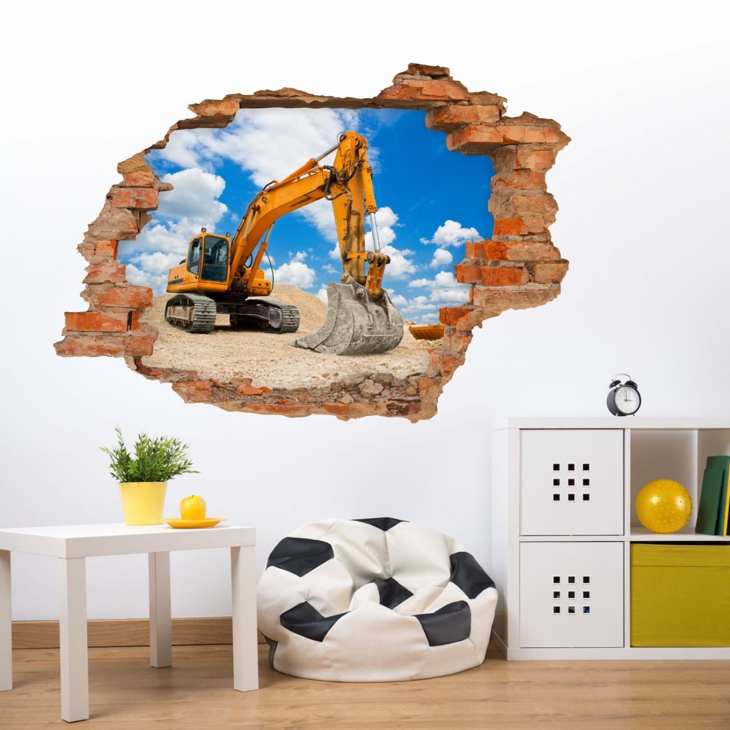 nikima 049 Wandtattoo Bagger Baustelle - Loch in der Wand - in 6 Größen - coole Kinderzimmer Sticker und Aufkleber Wanddeko Wandbild Junge Mädchen Größe 1750 x 1210 mm