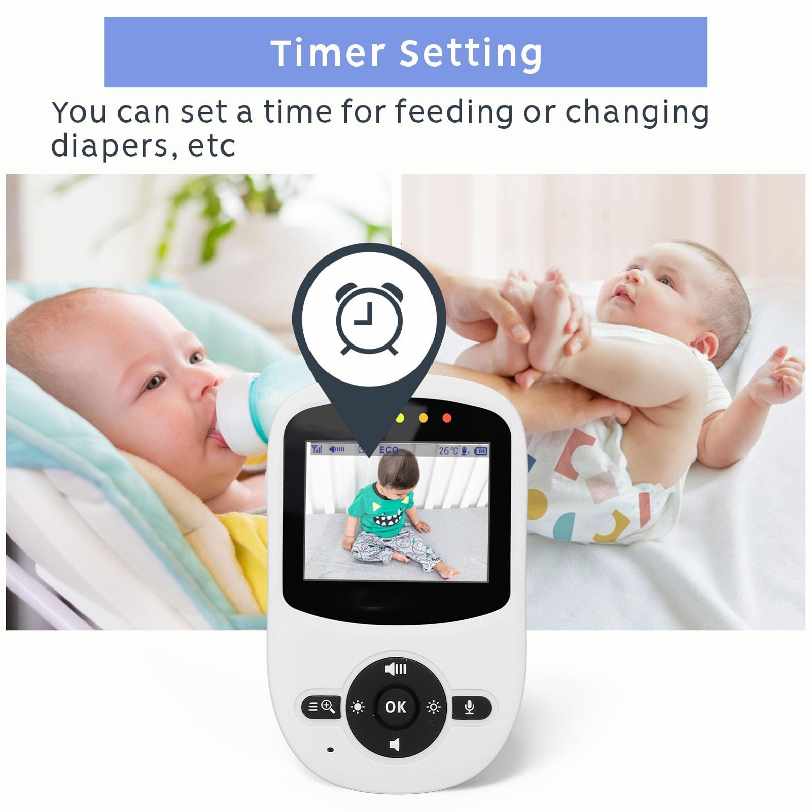 Fyearfly Caméra de Soins pour bébé + Kit Vidéo, Caméra D'affichage à Distance pour Enfants et Audio Écran Couleur 2,4 Pouces 2,4 GHz FHSS Vision Nocturne Détection de Mouvement Capteur de