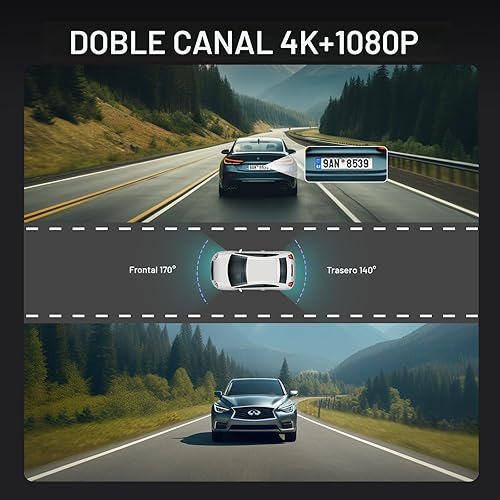 Miniatura 7 de Veement Cámara de espejo retrovisor 4K, cámara de tablero de espejo 4K de 10 pulgadas con cámara de respaldo de 1080P, cámara de tablero frontal