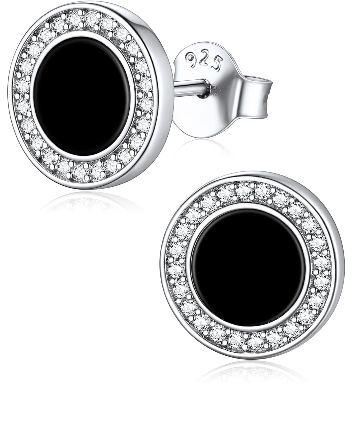 925 Sterling Silver Viking Rune Natural Black Onyx Stud Earrings For Women Men
