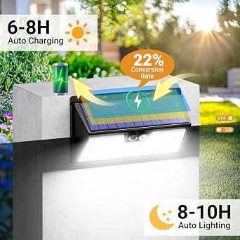 vighep Solar Security Lights Outdoor Motion Sensor, 318LED Super Bright Led Solar Powered Light with 3 Lighting Modes, IP65 Waterproof Wireless Pir Wall Lights for Outside Garden Fence Yard Path [Energy Class E]