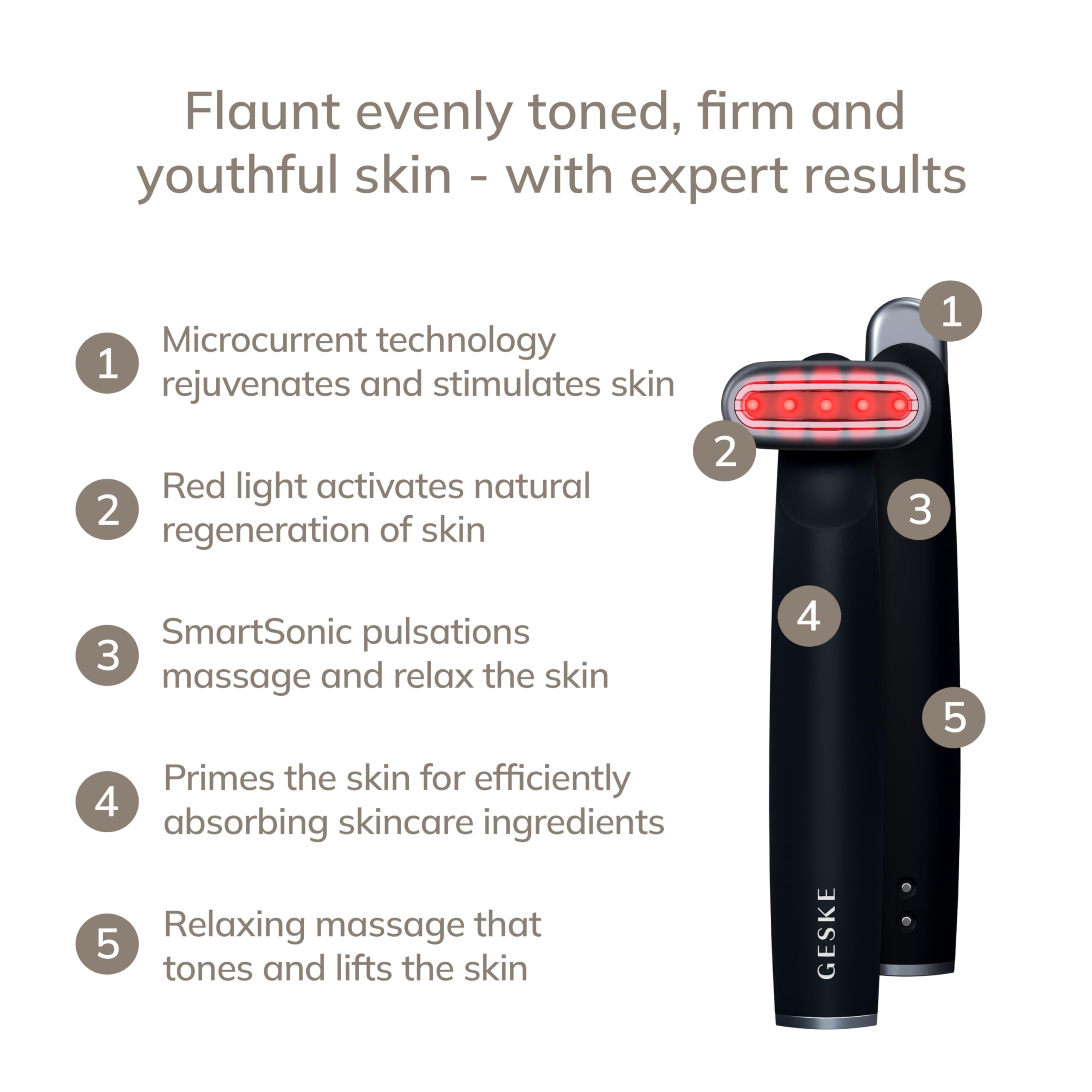GESKE Skin Firming Wand | 7 in 1 | Anti-Aging | Mikrostrom Facelift | Reduziert Alterserscheinungen | Fortschrittlicher Facial Firmer | Red LED Light Technology | Flexibler Kopf