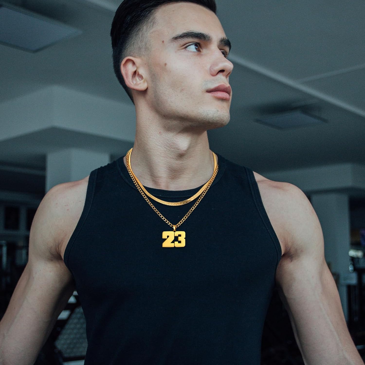 Number Necklace for Boys Athlete Kids, 00-100 Layered Chain Necklace Men image 2