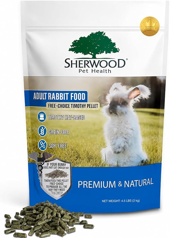 Ração para Coelhos Adultos Sherwood Pet Health à Base de Feno Timothy, Sem Grãos e Soja, Alto Teor de Fibras 2,04 kg