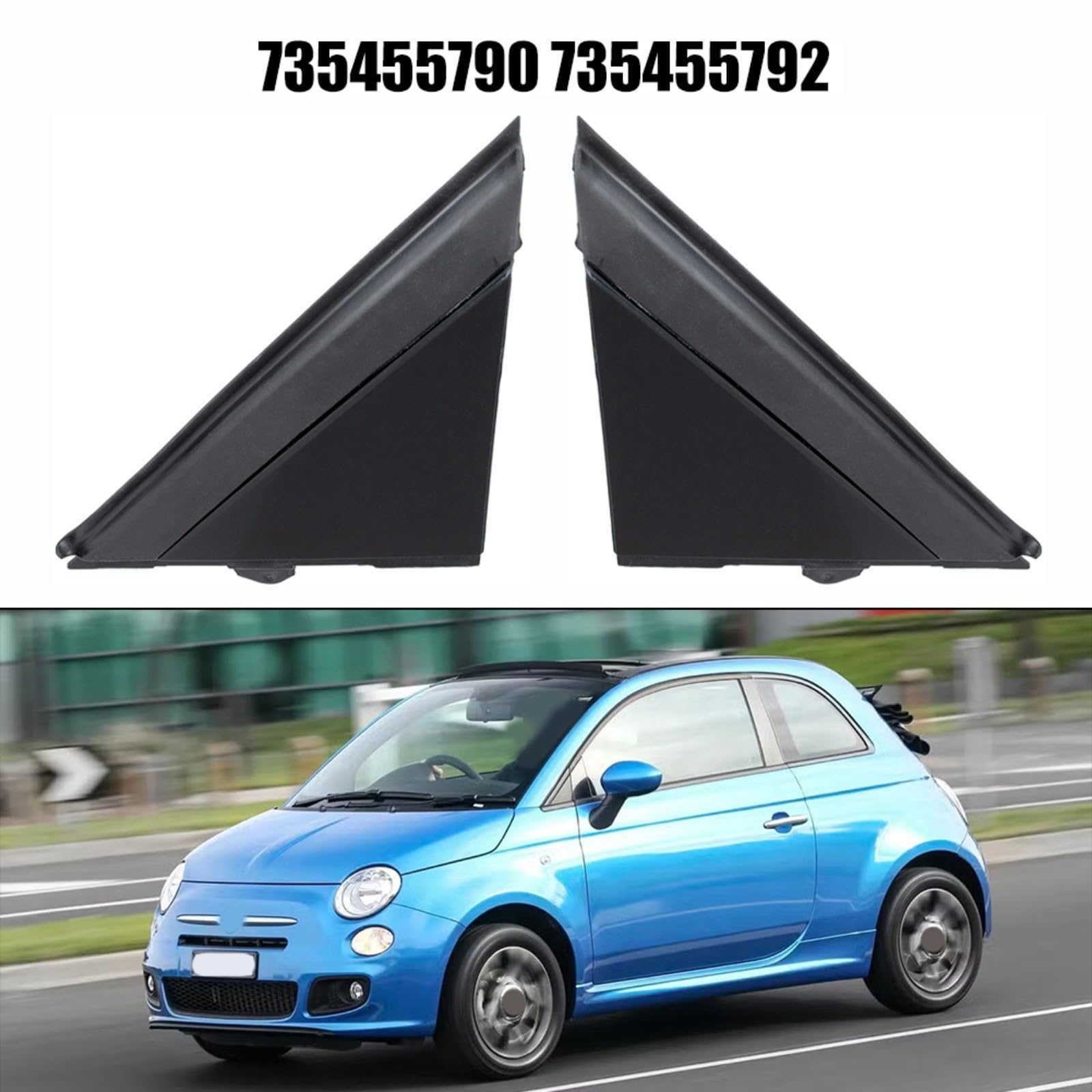 2 Pezzi Copertura Triangolare Specchietto Esterno per Fiat 500 dal 2007, OEM 735455792 735455790, Rivestimento Colonna A Nero ABS