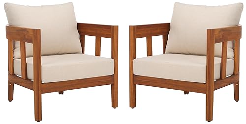 SAFAVIEH Outdoor Collection Owen Natural Brown/Taupe Cushion Solid Wood Chair