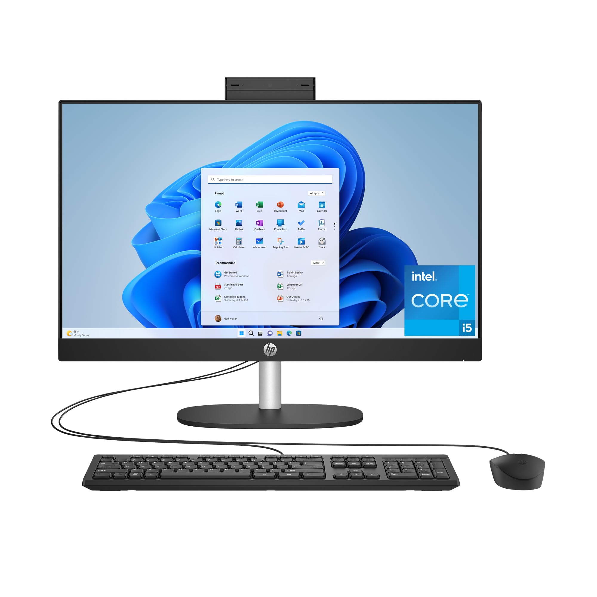 HP 24 inch All-in-One Desktop PC, FHD Display, Intel Core i5-1334U, 8 GB RAM, 256 GB SSD, Intel UHD Graphics, Windows 11 Home, Jet Black, 24-cr0320 (