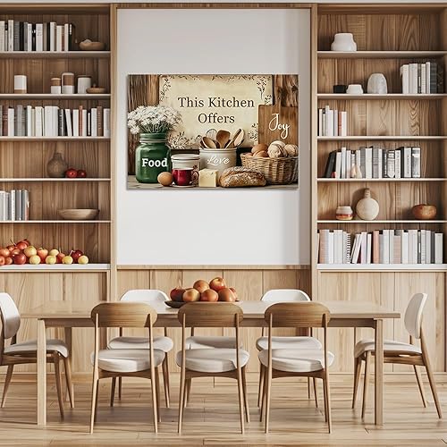 Miniatura 3 de CGXLB Arte de pared de cocina campestre, estilo vintage, esta cocina ofrece comida, amor y alegría, naturaleza muerta, pintura al óleo, pan de café,