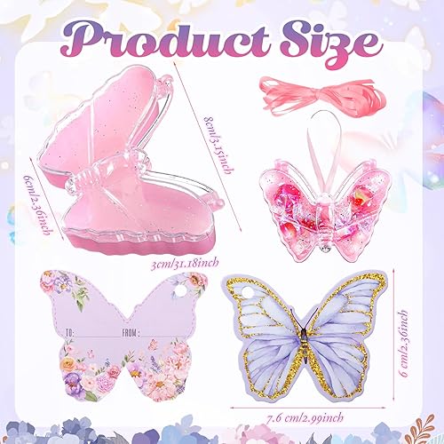 Miniatura 2 de Pasimy Paquete de 24 recuerdos de fiesta de mariposa para niñas, cajas de dulces de plástico de mariposa con tarjetas, cordones a granel, caja de