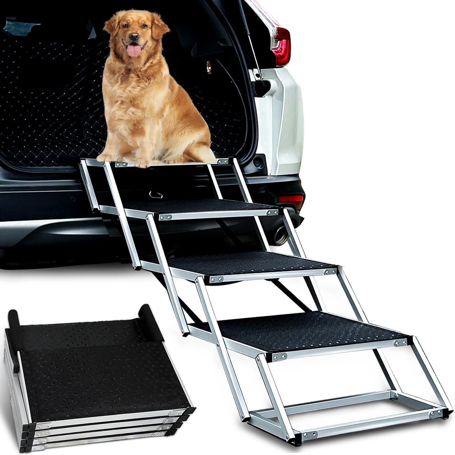 Foldable Dog Ramp Car Stairs Dog Car Ramp Aluminum Frame 4