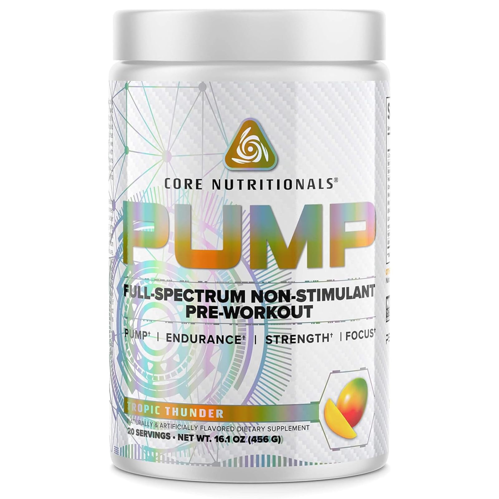Core Nutritionals Pump Full-Spectrum Non-Stimulant Pre-Workout, with N03T Nitrate, Peak02, Alpha GPC, for Maximum Pump, Strength, and Performance 20 Servings (Tropic Thunder)