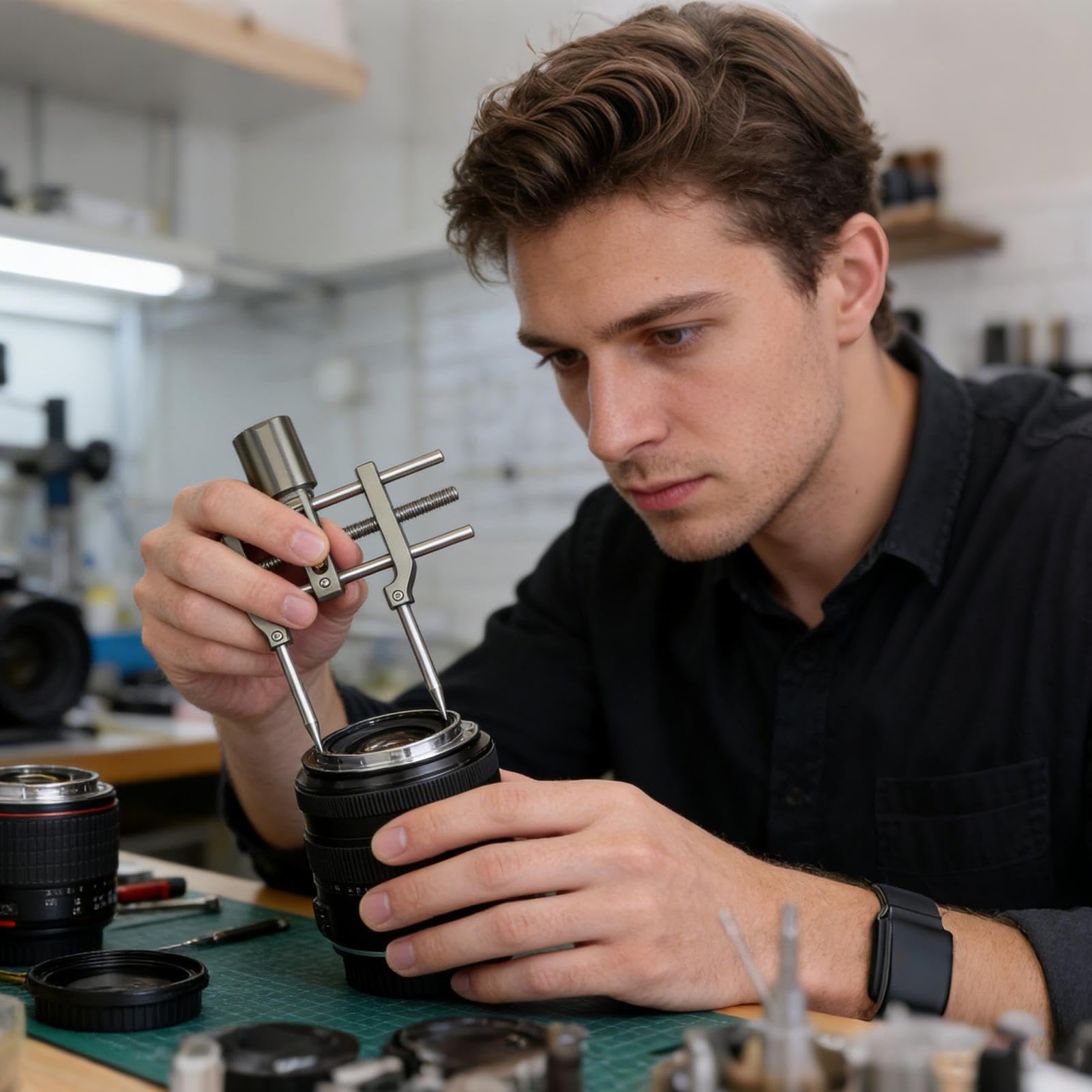 Chiave a perno per lenti | separatore di componenti ottici per DSLR - Larghezza regolabile da 8 mm a 100 mm per manutenzione delle lenti | per principianti e laboratori dilettanti