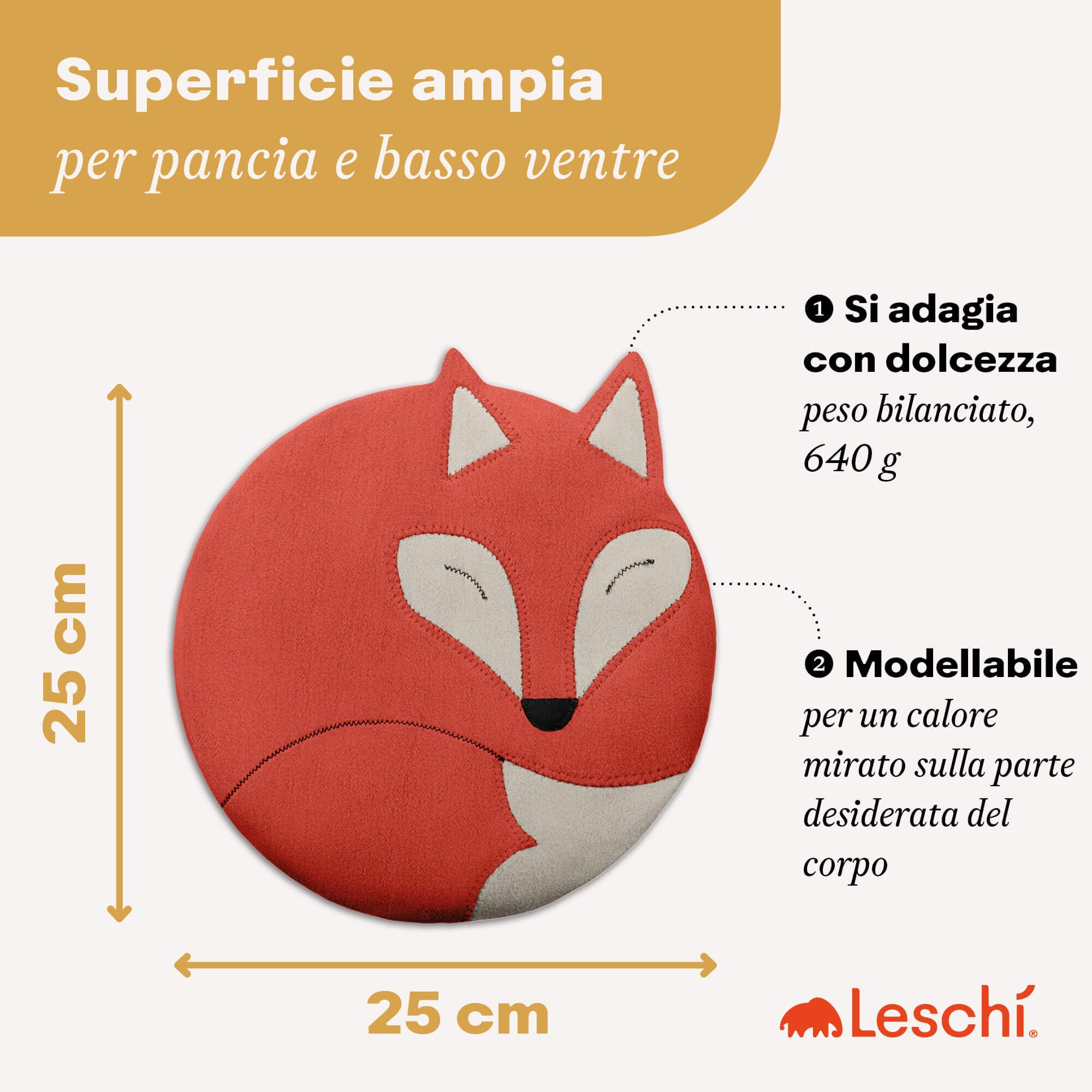 LESCHI Cuscino termico per microonde - In cotone bio con grano biologico - Cuscino riscaldante per dolori mestruali, alla pancia, schiena e zona lombare - Naturale, riutilizzabile - Volpe, rosso