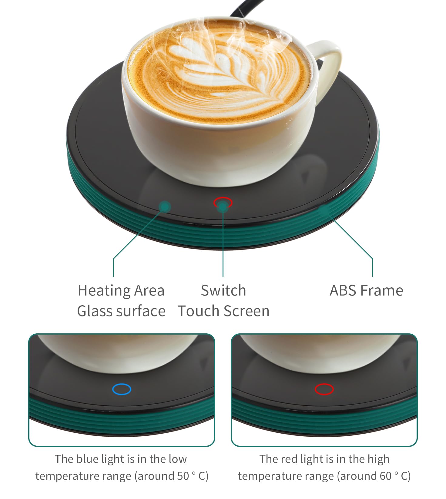 Calentador de Tazas de Café Inteligente con 2 Ajustes de Temperatura, Posavasos Eléctrico Calentado hasta 55 ℃, Placa Calentadora de Bebidas Eléctrica Apagado Automático de 8 Horas (Negro)