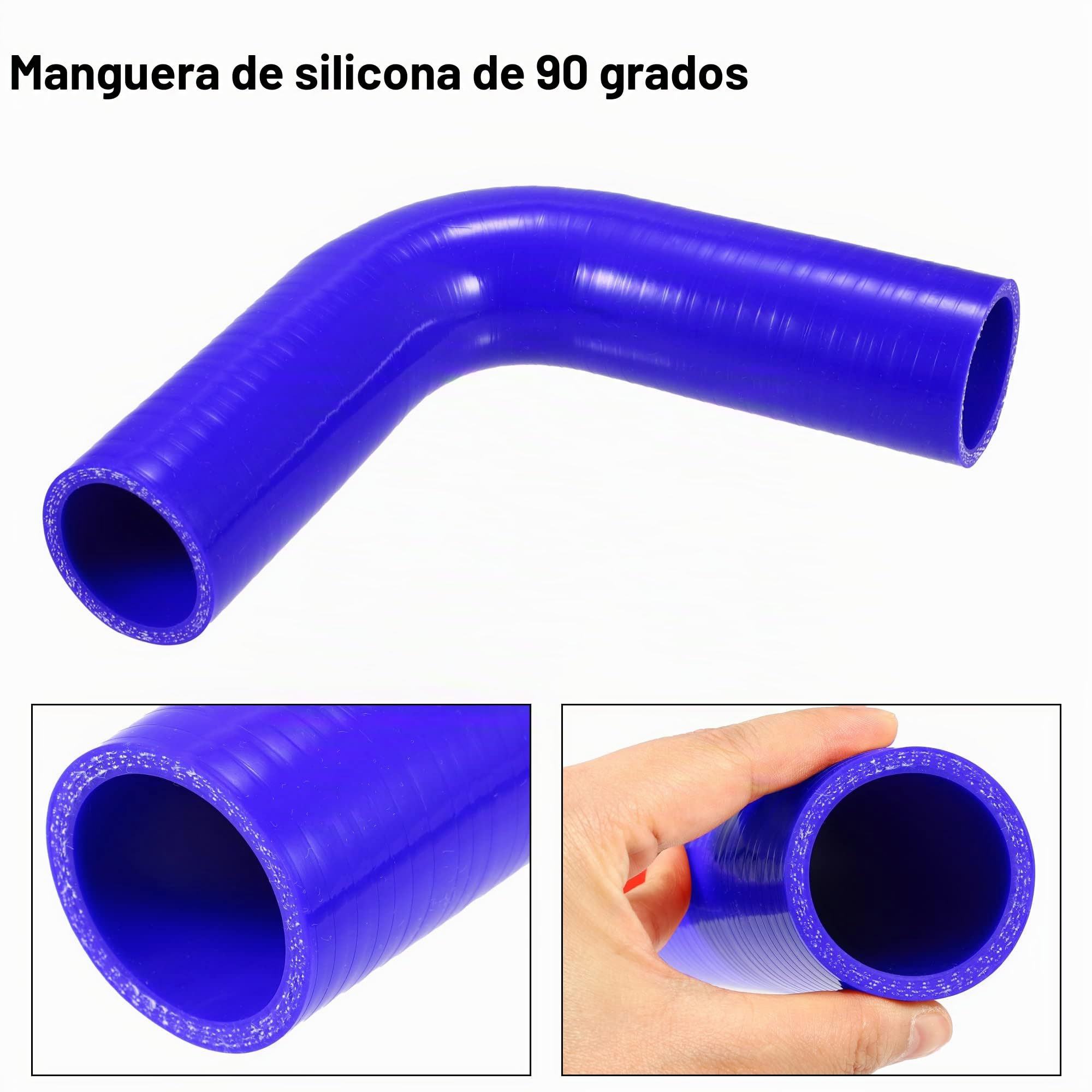 A ABSOPRO Manguera De Silicona Acoplador 90 Grados 40Mm 1.57" Id 1Pc Azul | Azul, Grosor 5Mm, Diámetro Exterior 50Mm, Longitud 150Mm, Temperatura De Trabajo -60°C A 300°C, Universal