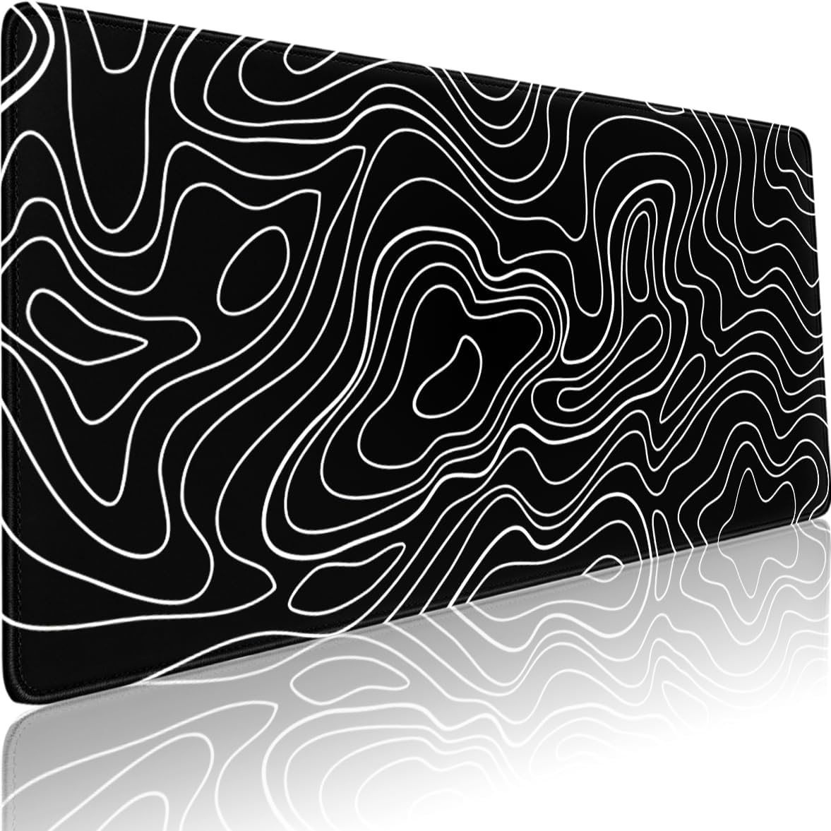 Black White Topographic Line Mouse Pad Gaming Mousepad Non-Slip Rubber Base Keyboard Pad Desk Mat for Home Office, 31.5 x 11.8 in