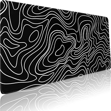 Black White Topographic Line Mouse Pad Gaming Mousepad Non-Slip Rubber Base Keyboard Pad Desk Mat for Home Office, 31.5 x 11.8 in
