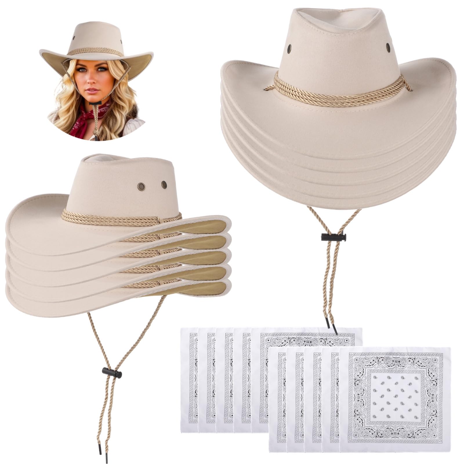 Cappelli & Bandane Cowboy 10 Set, Cowgirl Cappelli Bianchi Donne Uomini Stile Western Cappelli Regolabili, Accessori Costume Per Attività All'aperto E Feste