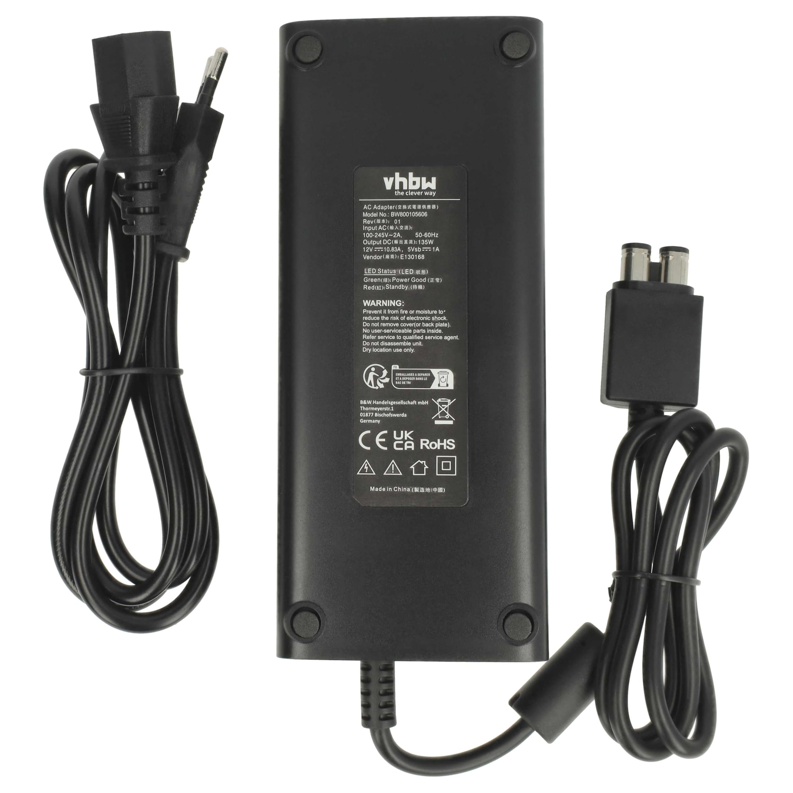vhbw 220 V zasilacz ładowarka kabel do ładowania 130 W (12 V/10,83 A) kompatybilny z Microsoft Xbox 360 Slim zamiennik do DE-X360-3206.