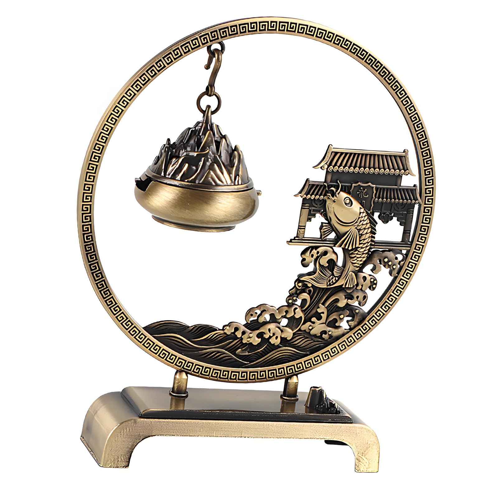 Tsophreniq Unique Chinese Metal Aromatherapies Burners Suspended Censers with Fish Sculpture for Meditations and Spiritual Gift Metal Suspended Censer Home Offices Decoration Incenses Holder