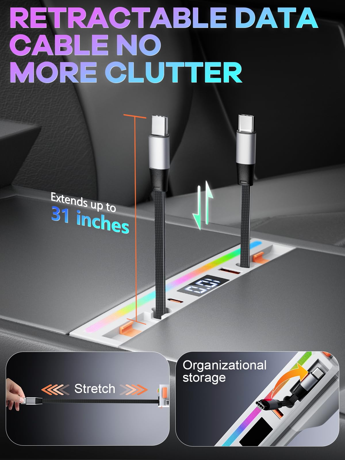 2 koncentratory USB typu C do Tesla 2024-2025 Model 3 Highland i 2025 Model Y Juniper akcesoria 65 W super szybka ładowarka do telefonu wieloportowa wysuwana stacja dokująca do konsoli środkowej