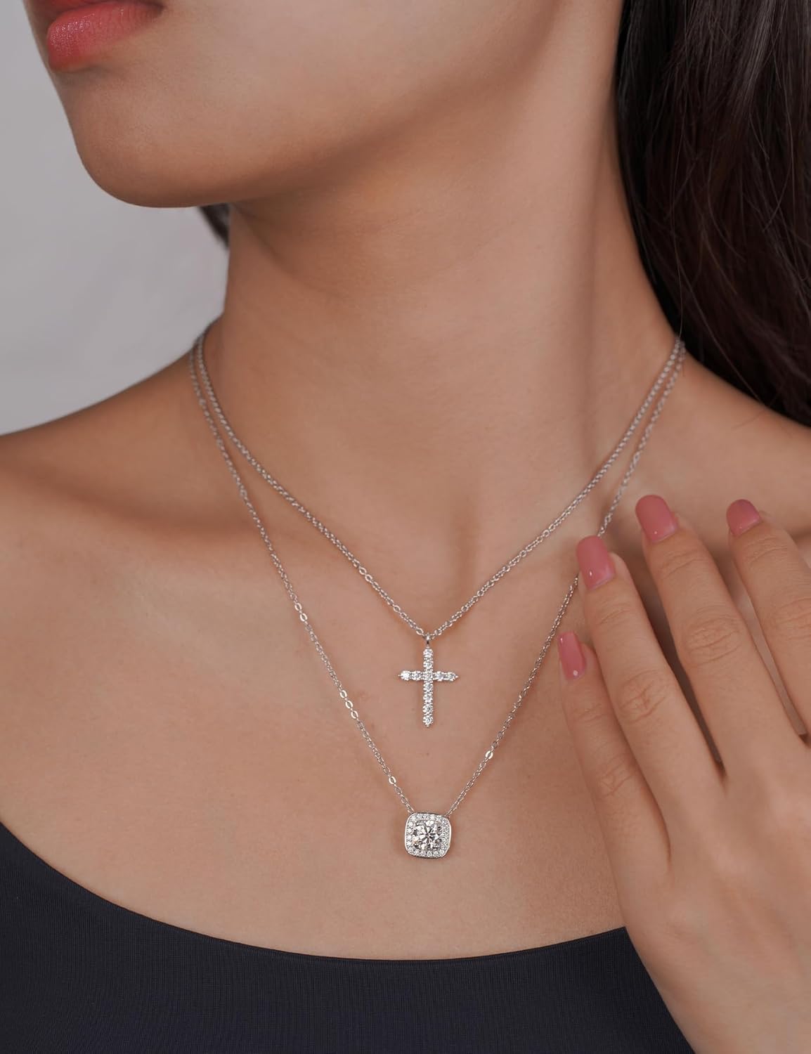 IMOLOVE Moissanite Solitaire Pendant Necklaces for Women Sterling Silver with 18K White Gold Plated 1-3 Carat D Color VVS1 Clarity Mossanite Jewelry for Women - Image 4