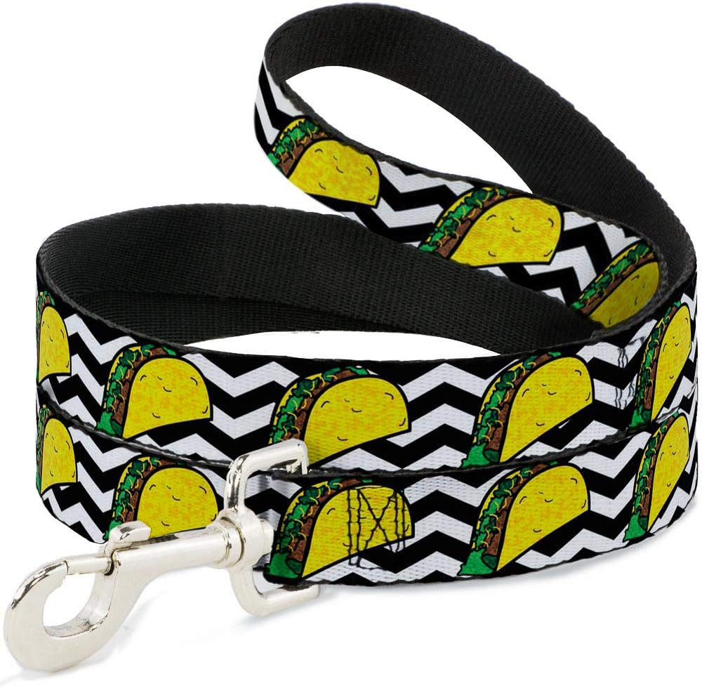 Dog Leash Taco Chevron Black White 6 Feet Long 1.0 Inch Wide