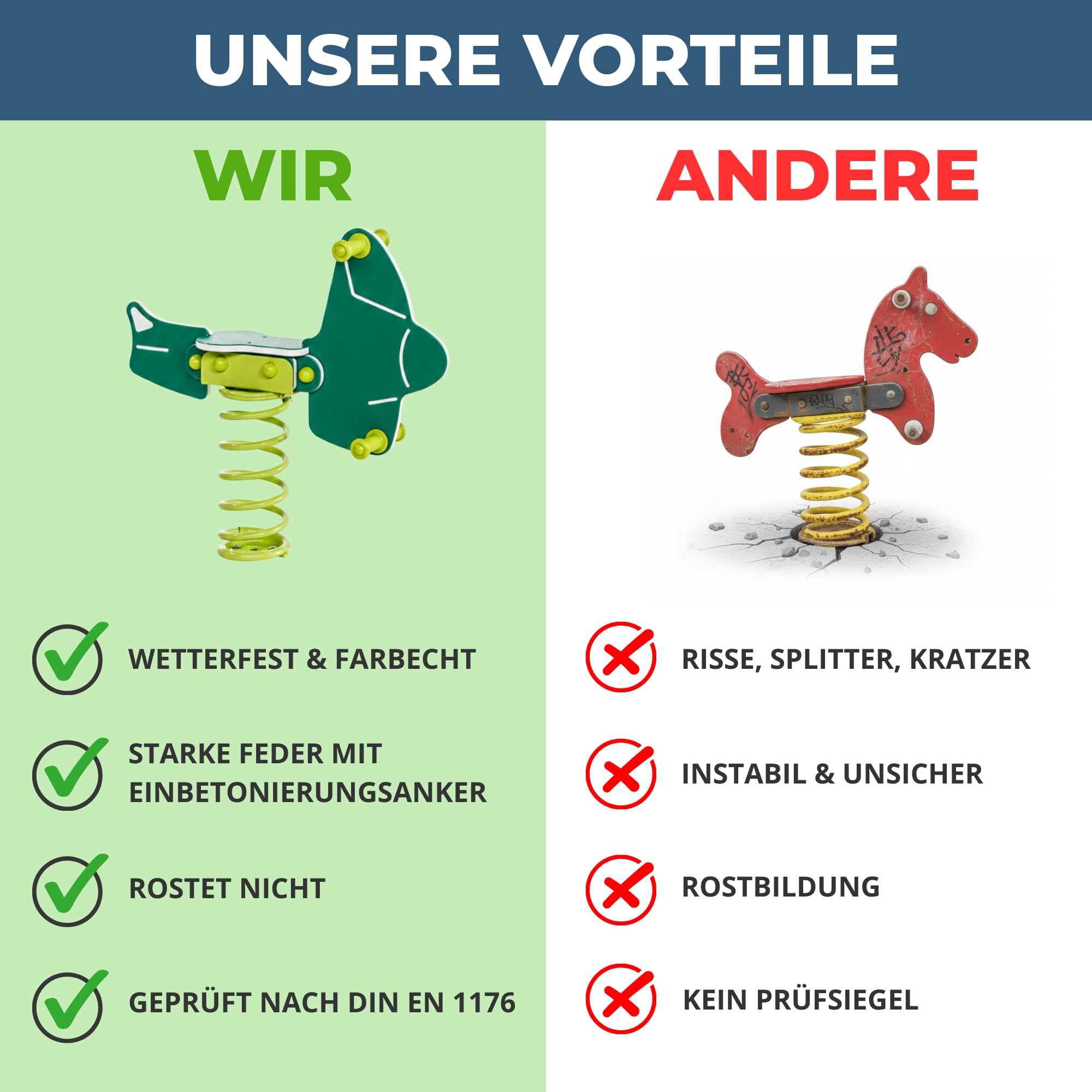 Federwippe Flugzeug Schaukelwippe DIN EN 1176 geprüftes | Wipptier für öffentliche Spielplätze, Kindergarten und Kommunen aus HDPE Kunststoff Federtier inkl Bodenanker