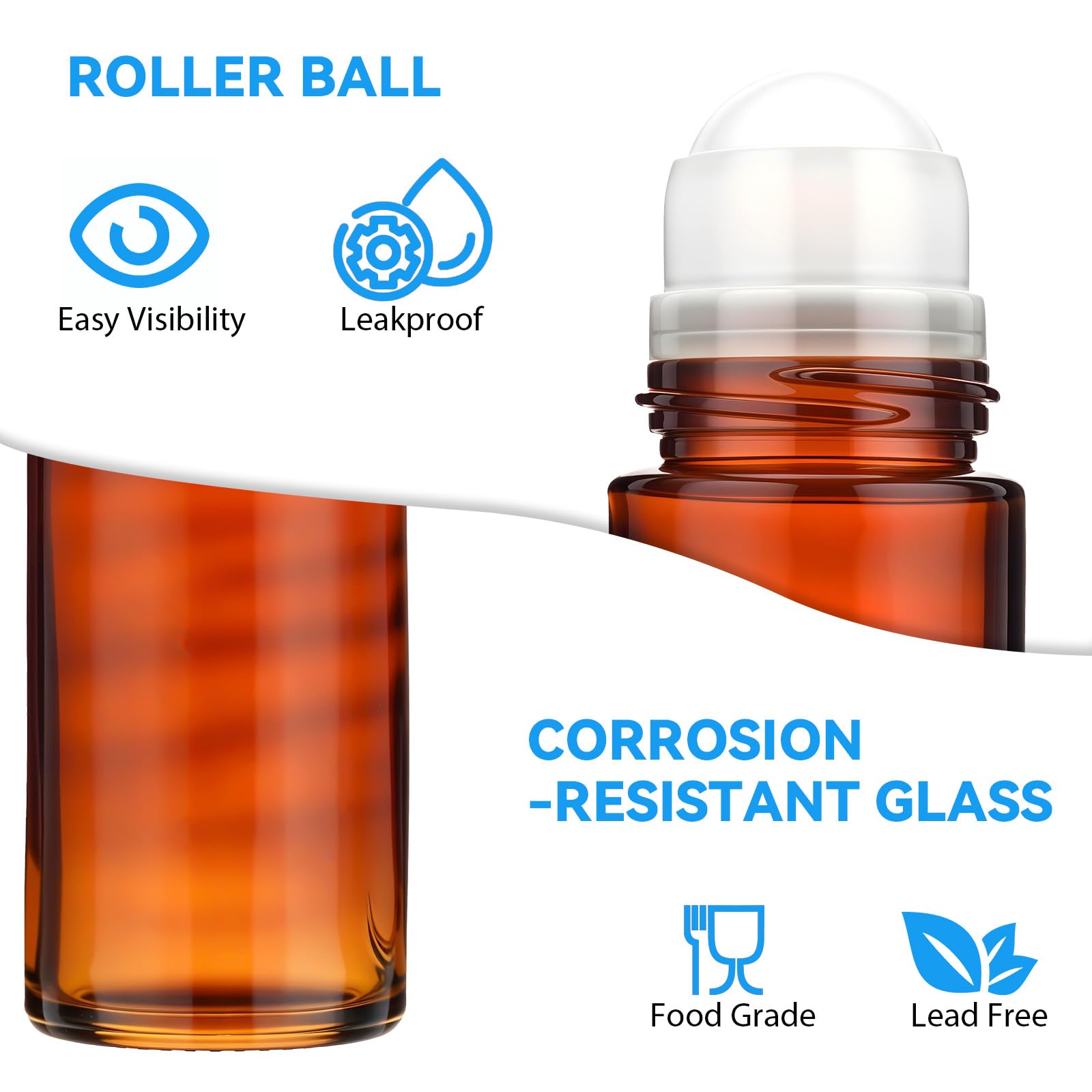 YUXIANLB Lot de 2 flacons roll-on en verre rechargeables de 50 ml pour huiles essentielles, parfums, cosmétiques, applicateur de bille, déodorant vide