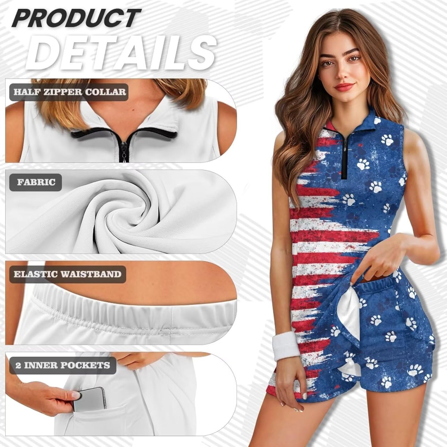 Tennis Dresses for Women Sport Sleeveless V-Neck Golf Dress with Shorts and Pocket Workout Athletic Sun Protection