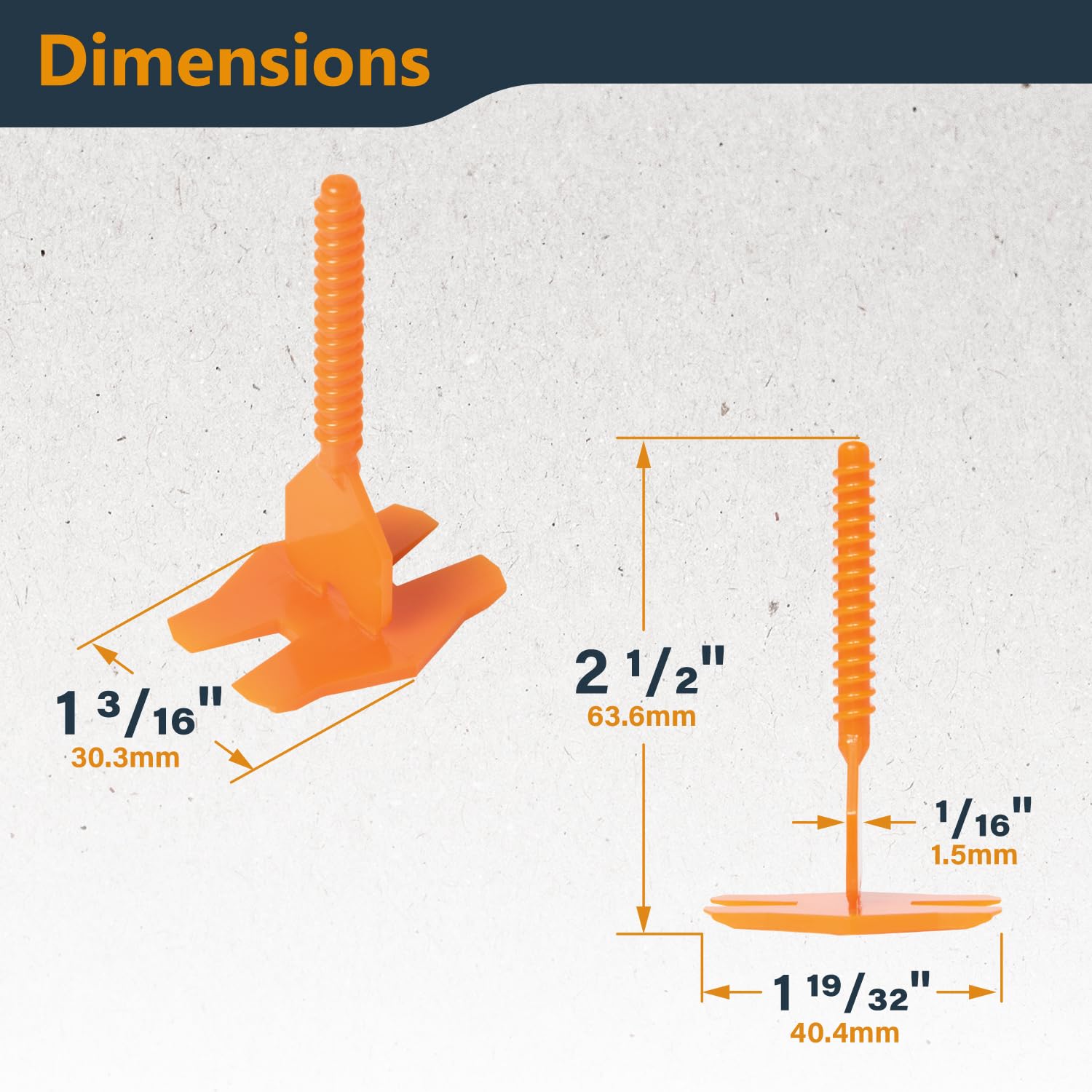 POWERTEC Sistema de nivelación de azulejos con clips espaciadores roscados de 1/16 pulgadas, correa de base plana para espaciar y nivelar azulejos, 100 piezas (72107)