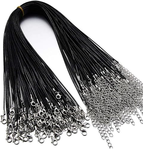 60 piezas de cordón encerado para la fabricación de joyas, cuerda de collar con cierre para pulseras y colgantes, negro (18 pulgadas y grosor de