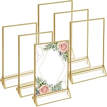 6Pack A5 Acrylic Sign Holder, Double Sided Table Menu Holders, A5 Display Stand, Gold Frames Sign Holder for Picture Photos,Wedding Table Numbers, Restaurant Signs, Poster, Leaflet