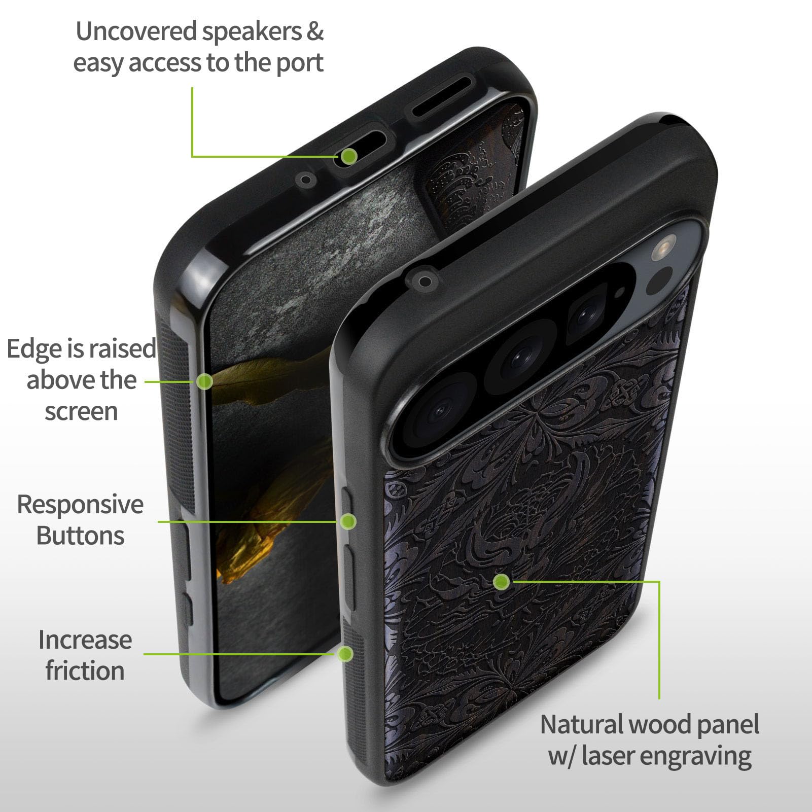 Carveit Cover Compatibile per Pixel 9 Pro Custodia Naturale Legno