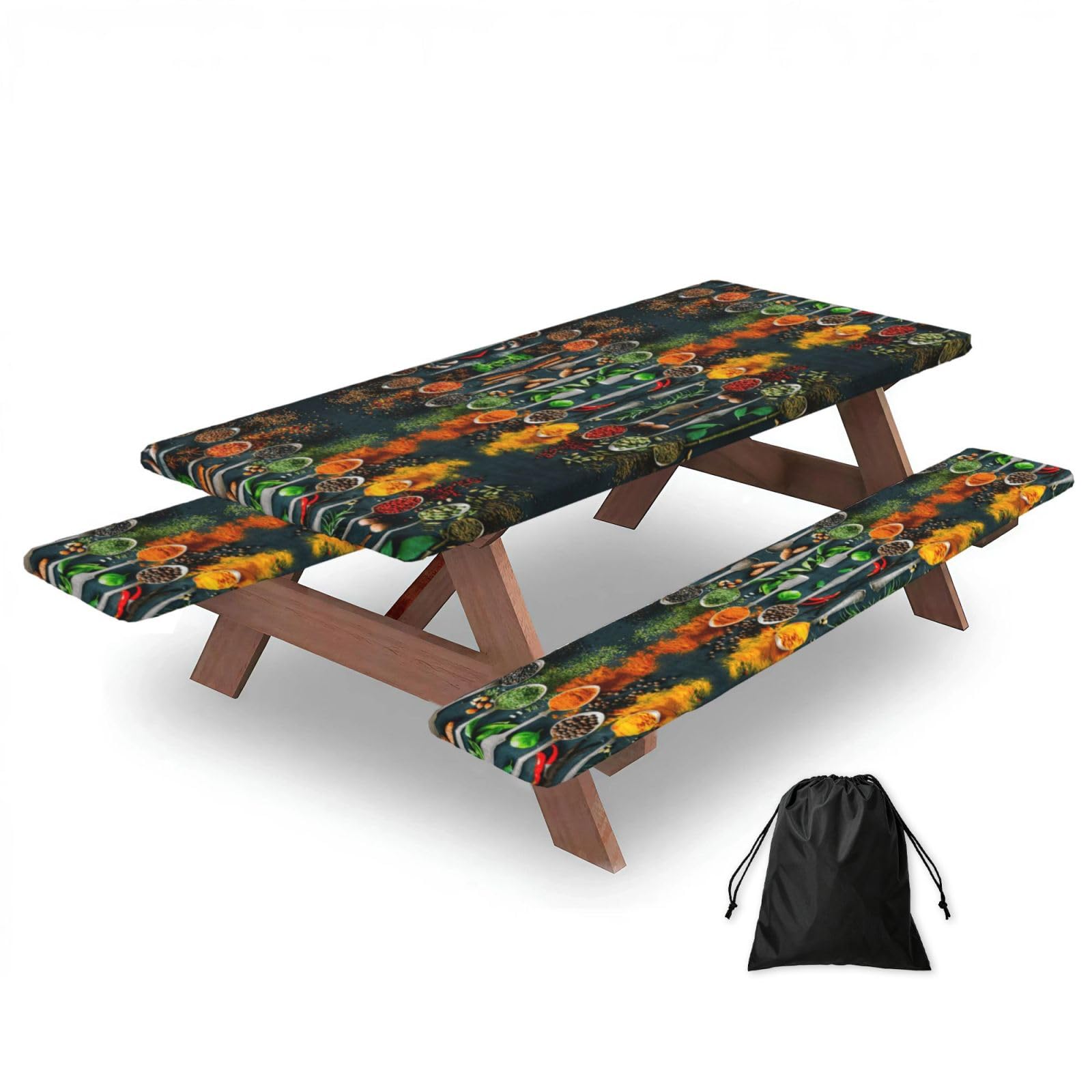Spices Print 3 Pack Wipeable Picnic Bench Cover And Table Cover Lightweight Table Cloth For Camping Outdoor