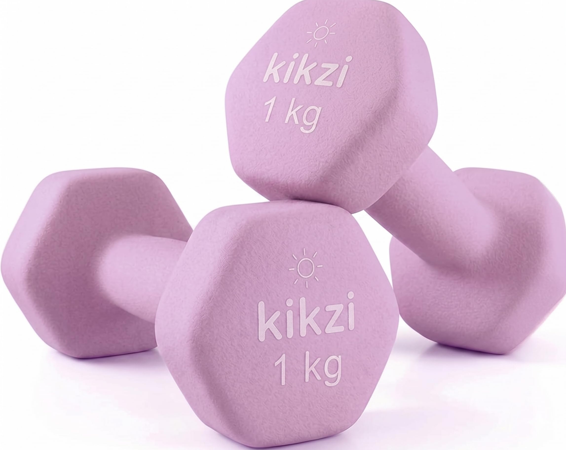 Kikzi® Pair Neoprene Dumbbell Non-Slip Grip Cast Iron Core Hand Weights Home Gym (yoga/pilates) (2 x 1kg - Pink)
